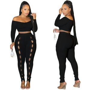 Tissu extensible à la mode <span class=keywords><strong>2023</strong></span>, vêtements pour femmes, Top et pantalon tout blanc, tenues Sexy deux pièces - Product Image 2