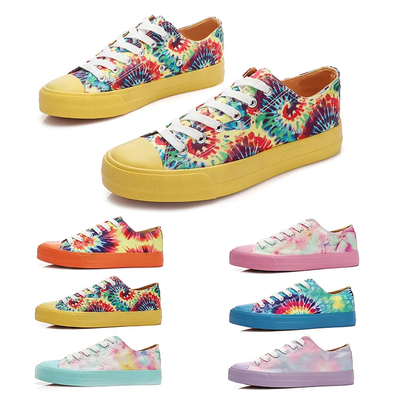 Ladies Women Canvas Shoes up Tie Dye Fashion Sneakers Shoes Rainbow 2020 Casual Low Top Lace Flat Shoes
