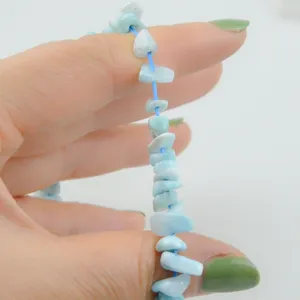 Blue Larimar A Color Chips Stone Beads 8mm 10mm Natural Blue Beading Elastic String Bracelet Jewelry For Gifts And Parties