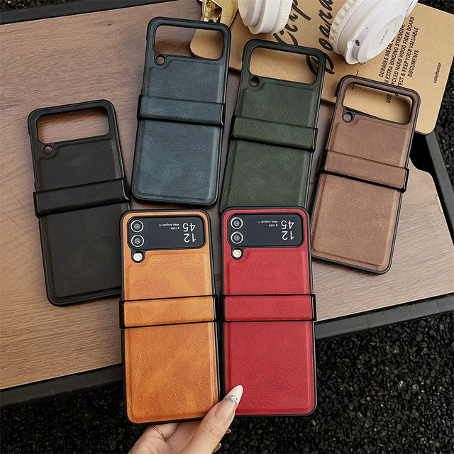 Luxury Anti-Fingerprint PU Leather Phone Case for Z Flip 7/6/5/4/3 with Full Protection Hinge Shockproof