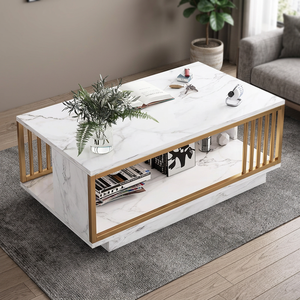 Table basse rectangulaire blanche en MDF avec structure en métal noir, mobilier de salon, design industriel moderne, multi-niveaux - Prix abordable - Product Image 4