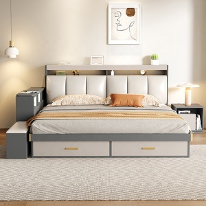 Meubles de chambre à coucher <span class=keywords><strong>Lit</strong></span> de rangement au design simple avec dossier souple <span class=keywords><strong>Lit</strong></span> Queen Size en cuir personnalisé avec tiroirs pour garçons et filles - Product Image 6