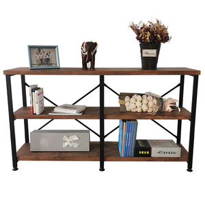 Living room shelf 3 tier wooden storage shelf wooden book shelf with metal frame