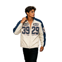 Blouson Bomber Rétro Racing 3929 Imprimé Double Face Unisexe Vintage Varsity Personnalisé Streetwear Zippé en Toile Fine Ample pour l'Automne