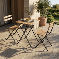 Ensemble bistrot moderne pliable 3 pièces avec structure en fer durable et plateau de table aspect bois pour table et chaises de salle à manger extérieure dans la cour