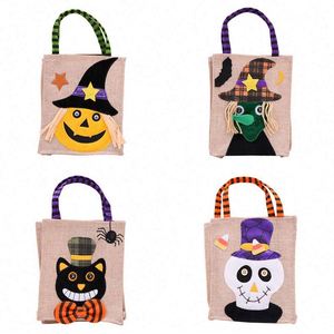 Décorations d'Halloween, sac fourre-tout en toile de jute à motif de citrouille de dessin animé, sac à bonbons pour la fête de la Toussaint, sacs cadeaux pour enfants - Product Image 5