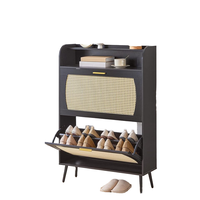 The <strong>Best</strong>-<strong>selling</strong> Rattan <strong>Shoe</strong> Cabinet with a Flip Cover Is <strong>Placed</strong> at the Entrance Foyer for the Living Room