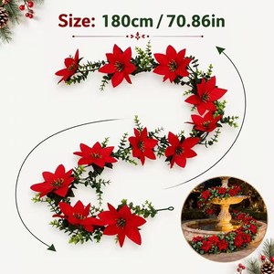 Chao Xingdi <b>Christmas</b> Poinsettia <b>Garland</b> 180cm Red Silk Flower Holiday Decoration for Indoor Outdoor Use - Product Image 1