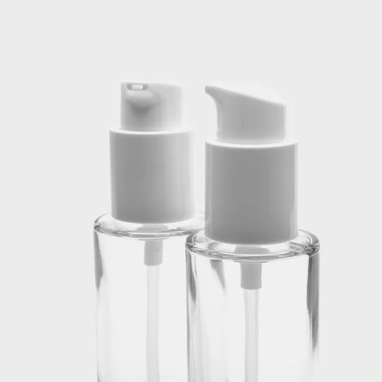 Maßge schneiderte OEM 30 ml Glas Pump flaschen Behälter 30 ml Serum öl Großhandel Kosmetik verpackung Silber Kragen für die Pflege der Essenz