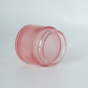 Nouveau pot en verre cosmétique à large ouverture de 50 ml (2 oz) de couleur rose givrée avec couvercle blanc - Product Image 5