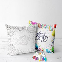 Housse de coussin carrée lapin de Pâques pour enfants, à colorier soi-même, lavable, réutilisable, pour graffitis