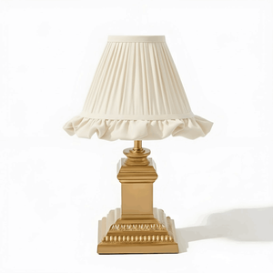 Lámpara de Mesa Recargable Inalámbrica de Estilo Clásico con Pantalla de Tela, Detalles Decorativos, 2700K, Dorado/Plateado, Táctil, para Hogar, Bodas, Restaurantes - Product Image 1