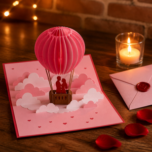 Carte de vœux 3D rose en forme de montgolfière, carte d'amour en papier, cadeau de la Saint-Valentin, design personnalisé - Product Image 2