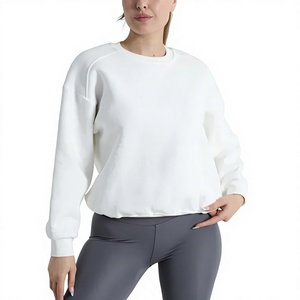 Sudadera Oversize Blanca de Forro Polar Transpirable para Mujer, Cuello Alto, Manga Larga, Tallas Grandes, de Algodón Tejido, para Otoño y Primavera - Product Image 1