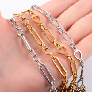Collier chaîne à maillons en acier inoxydable rectangulaire cœur 6/6,5 mm pour femmes et hommes, style punk hip-hop, couleur or, bijoux en métal - Product Image 4