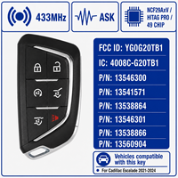 Untuk Cadillac Lyriq 5 Tombol Smart Proximity Key Pengganti 433MHz ASK NCF29AxV HITAG PRO 49 Chip FCC ID YG0G20TB1
