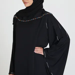 Özel arapça beyaz maxi pamuk gömme toplu tasarımlar siyah artı boyutu abaya kadınlar müslüman elbise