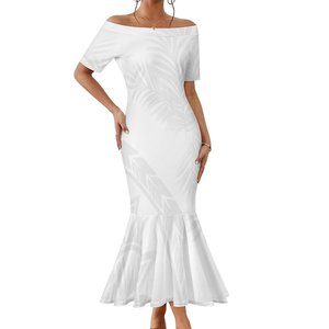 Vestido de sirena ajustado de un hombro <span class=keywords><strong>blanco</strong></span> personalizado de alta calidad, manga corta, cola de pez, estilo Tribal samoano polinesio, hasta el suelo - Product Image 1