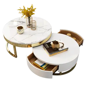 Grosir tabel penyimpanan ruang keluarga-Penyimpanan Furnitur Ruang Tamu Modern 2021, Meja Kopi Pusat Baja Tahan Karat Emas Meja Kopi Sofa Marmer