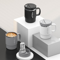 Mug à café isotherme en acier inoxydable 304 de 550 ml avec poignée, couvercle et cuillère, double paroi sous vide, pour le bureau, le camping, les voyages, vaisselle de voyage