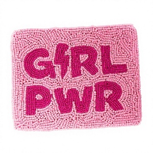 Feminist Gift <b>Girl</b> Pwr Beaded Pouch Pink Coin <b>Purse</b> Women Empowerment Mini Zip Wallet Boutique Wholesale Accessories - Product Image 1