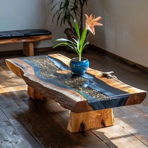 Elegante juego de mesa consola de madera maciza para comedor, restaurante, cocina, Bar, mesa consola de madera maciza con panel de madera de resina epoxi 1 - Product Image 2