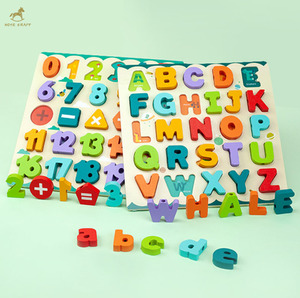 Rompecabezas educativo de madera para niños, tablero de aprendizaje con tablero de dibujo, talphabet y rompecabezas de números - Product Image 1