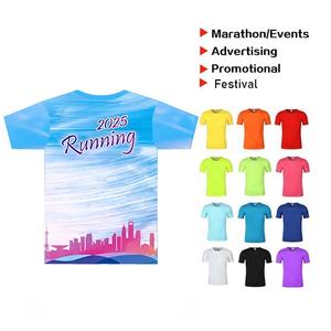 T-shirt de sport pour homme, course à pied, été, impression intégrale de haute qualité, 100% polyester, transfert thermique personnalisé, léger, respirant, marathon - Product Image 4