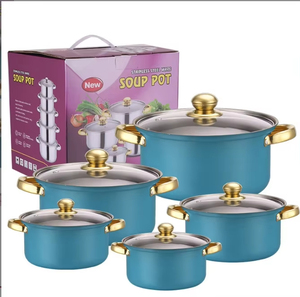 Hot bán 10 cái Set thép không gỉ nồi súp bếp gas bếp cảm ứng với bìa cho khuyến mãi Cookware Set - Product Image 1