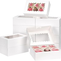 Boîtes à pâtisserie avec fenêtre transparente festonnée, 9"X6"X3", boîtes à biscuits, boîtes à friandises auto-ouvrantes pour tartes, muffins, beignets et pâtisseries