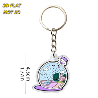 Porte-clés en acrylique mignon en forme de flacon de potion souriant, mini-monde avec chat, maison et nuages, breloque double face pour clés ou sacs