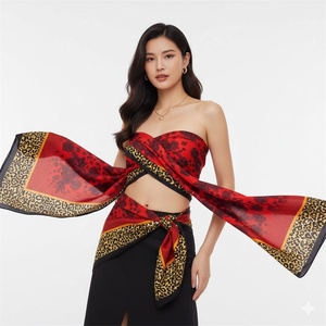 Écharpe musulmane en satin <span class=keywords><strong>vert</strong></span> <span class=keywords><strong>émeraude</strong></span> à motif léopard, design personnalisé avec logo, pour la décoration de sacs féminins et comme <span class=keywords><strong>foulard</strong></span> élégant - Product Image 5