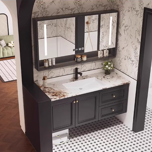 Nouvelle armoire de salle de bain avec lavabo intégré en céramique, armoire en arbre de chêne rétro français, lavabo intelligent - Product Image 5