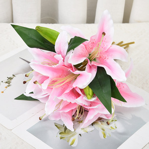 Ramo de Lirios Artificiales, 14 Cabezas, Flores de Seda Blancas y Rosas, Decoración para Bodas y Hogar, 50 cm de Alto, Duraderas, Hechas a Mano - Product Image 3