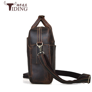Tiding Men's Crazy Horse Leather <b>Briefcase</b> 16 Inch Large Capacity Laptop Bag Crossbody Shoulder Bag Brown - Product Image 3