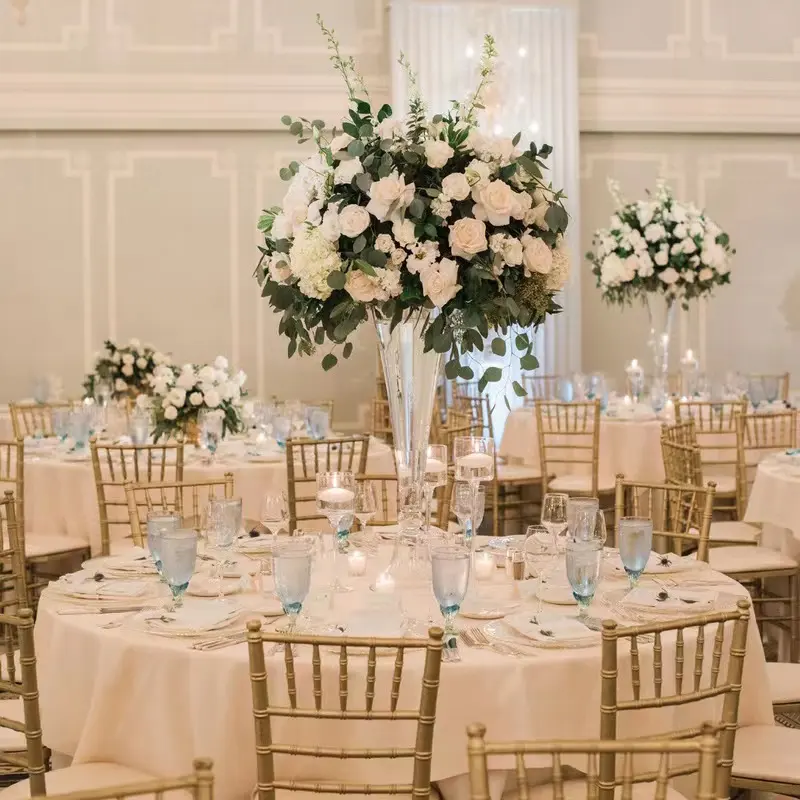 花瓶スタンド結婚式テーブルセンターピース装飾用透明ガラストランペット背の高い花瓶