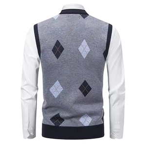 Chaleco de punto a cuadros para hombre, estilo coreano, casual, de otoño, ajustado, de marca de moda - Product Image 3