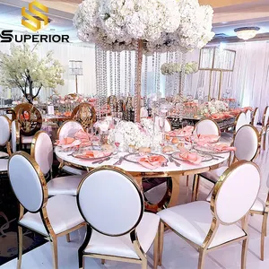 sillas para eventos supalier活动家具白色和金色可堆叠婚礼椅子和桌子