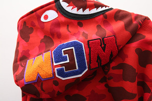 Shark Zipper <strong>Hoodie</strong> Men's 100% Cotton <strong>Hoodie</strong> Neutral Street Style <strong>Large</strong> Loose Full Zipper Embroidered Bapaes <strong>Hoodie</strong> - Product Image 6