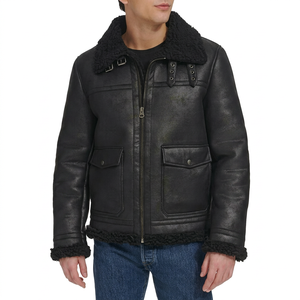 Unisex <b>Vintage</b> Leather Breathable Eco-Friendly Quick Dry Varsity Jacket Lightweight Knitted <b>Stand</b> Collar Winter <b>Coat</b> Front - Product Image 1