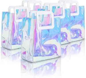 Custom Logo Wholesale Clear Iridescent Tote Bag Holographic Pvc Handbag Gift Wrap Bags With Handle