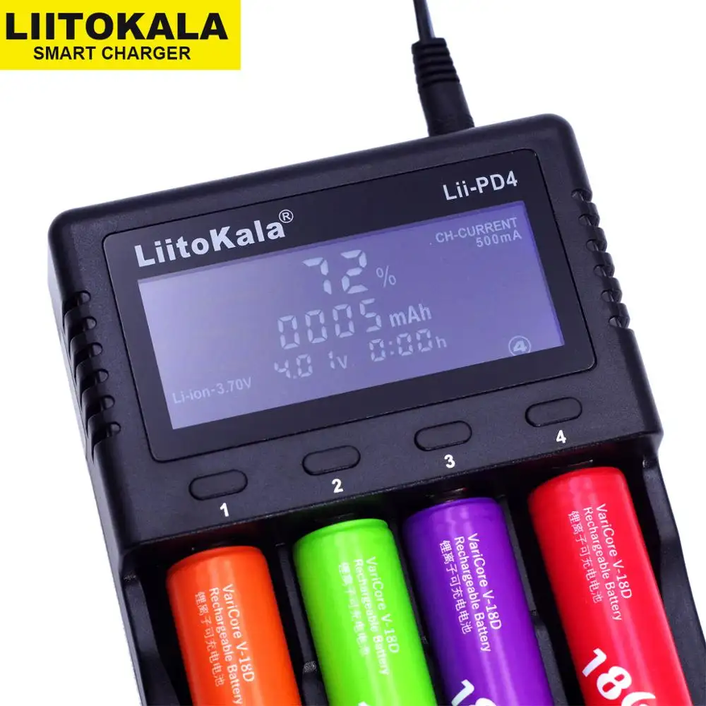 LiitoKala Lii-PD4 intelligenter LCD-Ladegerät für 18650 26650 21700 18350 32700 AA AAA 3,7 V LiFePO4 / 1,2 V NiMH-Lithiumbatterie