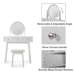 Juego de tocador con espejo y taburete, tocador blanco con cajones para dormitorio o área de vestidor - Product Image 4