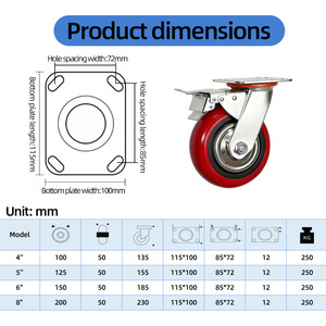Fabrik Großhandel Große Menge Industrieller Kunststoff kern Rot Universal-Brems rollen Polyurethan-Rollen - Product Image 5