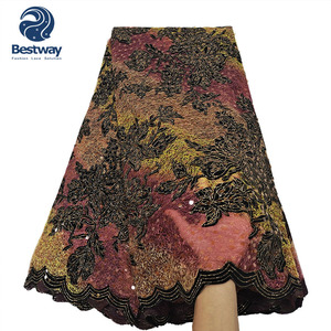 Bestway boda Africana moda flocado <span class=keywords><strong>terciopelo</strong></span> secuencia tela de encaje neto - Product Image 6