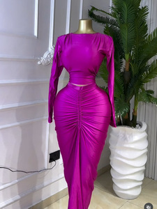 Haut à manches longues avec jupe plissé<span class=keywords><strong>e</strong></span> en rouge rose, effet amincissant. Ensemble de 2 pièces. - Product Image 5