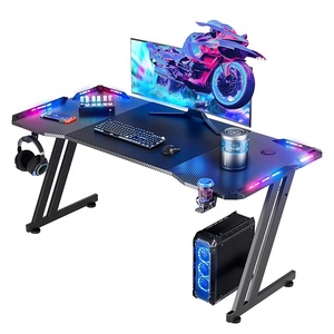 Bureau de jeu <span class=keywords><strong>pour</strong></span> <span class=keywords><strong>ordinateur</strong></span> portable de 47 pouces, bureau de jeu <span class=keywords><strong>pour</strong></span> <span class=keywords><strong>ordinateur</strong></span> de bureau à domicile, grand bureau de jeu RGB avec éclairage LED, porte-gobelet, crochet <span class=keywords><strong>pour</strong></span> casque, tapis de souris, noir - Product Image 1