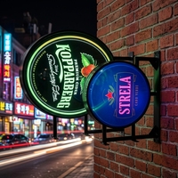 Boîte à lumière LED ronde personnalisée double face en acrylique, enseigne publicitaire rotative illuminée pour bar, pub, magasin