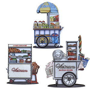 Imanes Creativos 3D para Refrigerador con Diseño de Carritos de Comida Callejera Vietnamita y Carritos de Aperitivos Tradicionales, Solución Completa para Regalos - Product Image 1