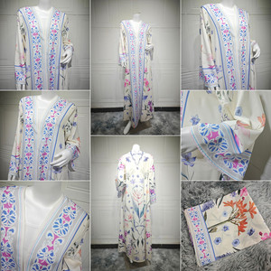 MQ223 Abaya Aperta Modesta per <span class=keywords><strong>Donne</strong></span> Musulmane, Vestito Stampato Islamico del Medio Oriente, Abaya Dubai Cardigan con Hijab - Product Image 6